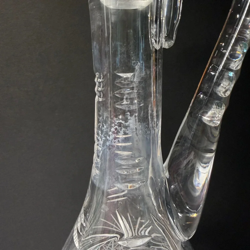 American Brilliant Vintage Pinwheel Cut Crystal Decanter Set Creamer Sugar Bowl